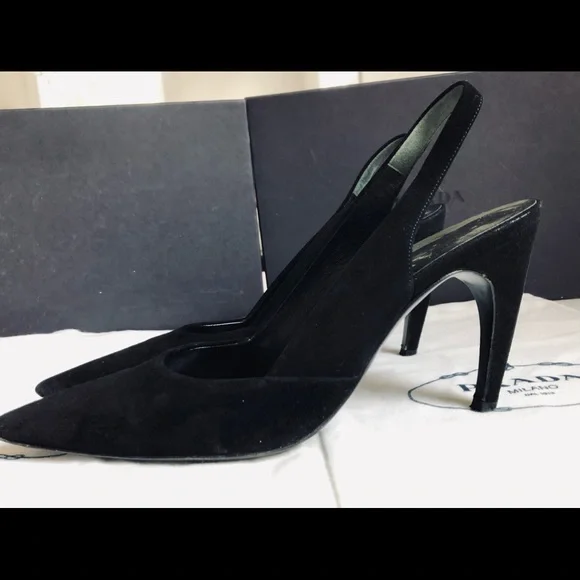 Prada pointy toe black suede slingback pump 4 inch heel size 8 1/2 - Picture 11 of 17